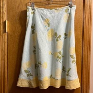 ANN TAYLOR LOFT Pale Blue A-Line Skirt with Yellow Floral Print and Yellow Hem